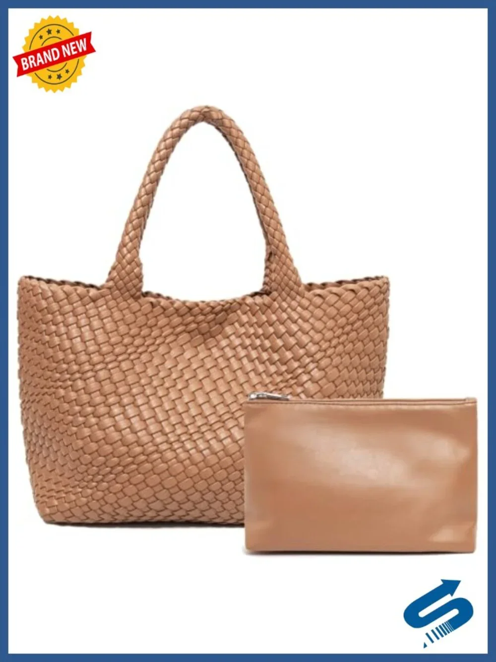 Woven Vegan Leather Tote Bag with Matching Purse, Shoulder Handbag Fits 13-14